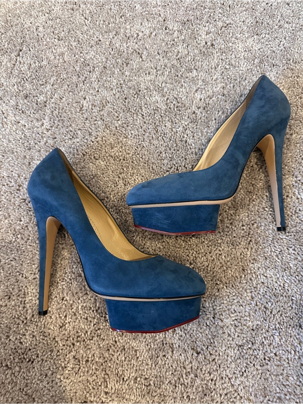 Charlotte Olympia Blue Suede Pointed Toe Pumps